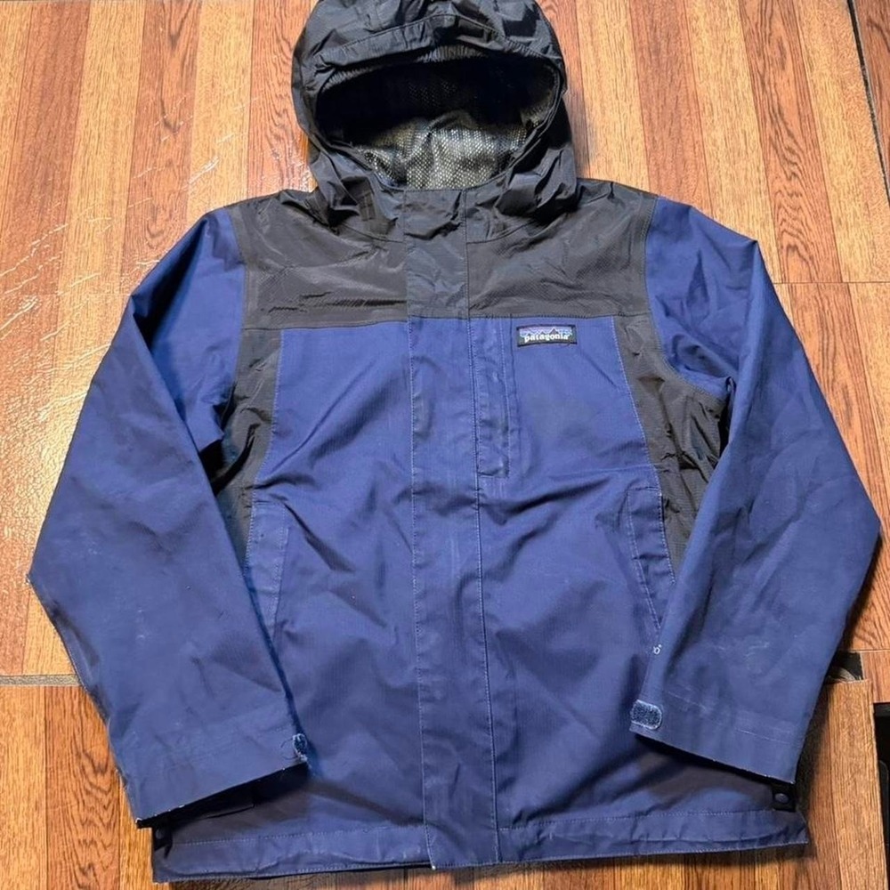Patagonia Boy's Blue Black H2NO Shell Wind Rain Jacket Small (8  Years)